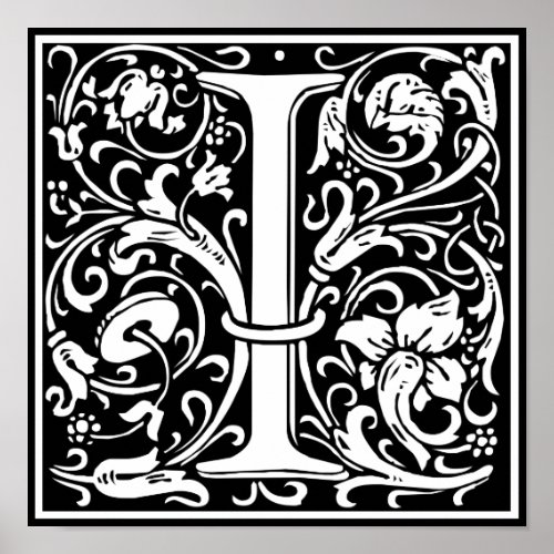 Letter I Medieval Monogram Art Nouveau Poster