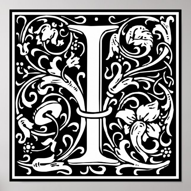 Letter I Medieval Monogram Art Nouveau Poster (Front)