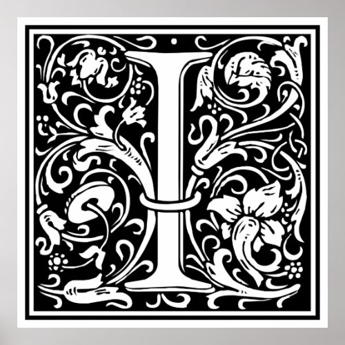 Letter I Medieval Monogram Art Nouveau Poster