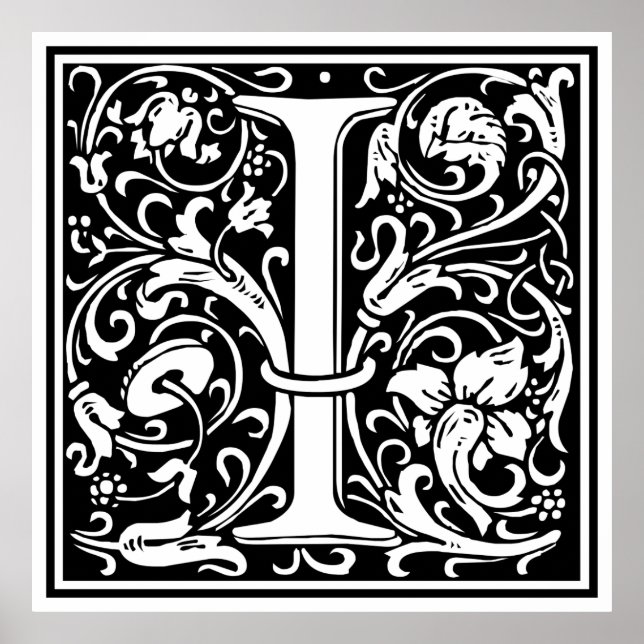 Letter I Medieval Monogram Art Nouveau Poster (Front)