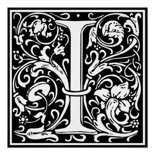 Letter I Medieval Monogram Art Nouveau Poster