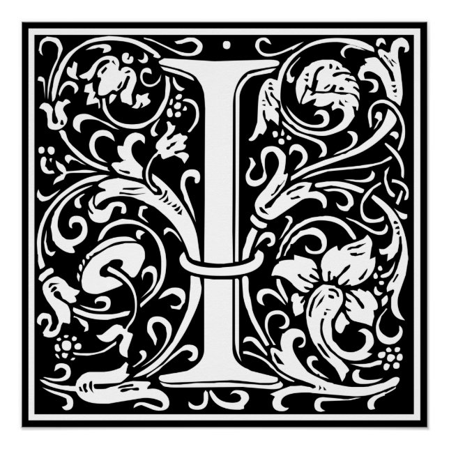 Letter I Medieval Monogram Art Nouveau Poster (Front)