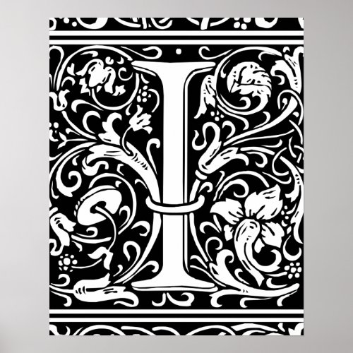 Letter I Medieval Monogram Art Nouveau Poster