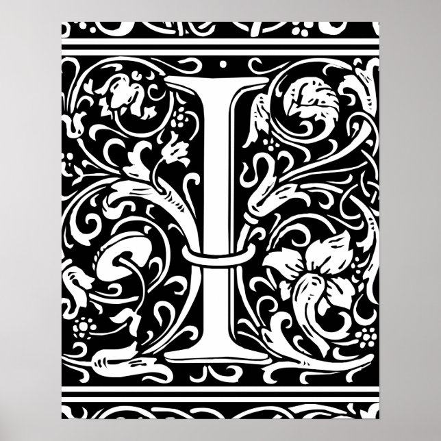 Letter I Medieval Monogram Art Nouveau Poster (Front)