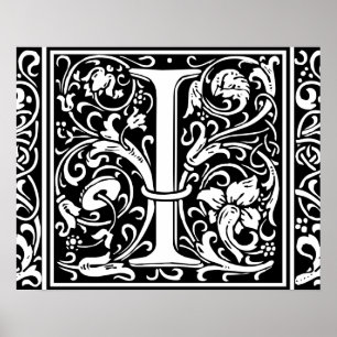 Letter I Medieval Monogram Art Nouveau Poster