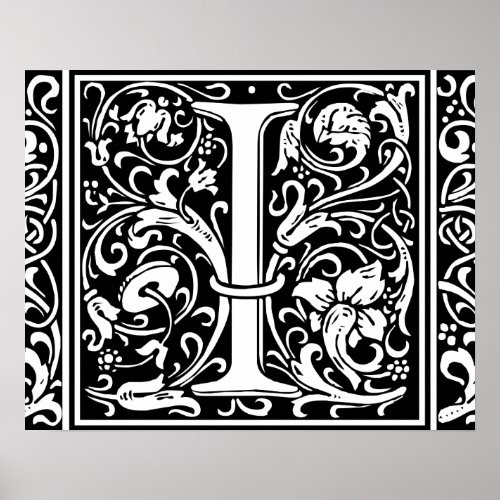 Letter I Medieval Monogram Art Nouveau Poster