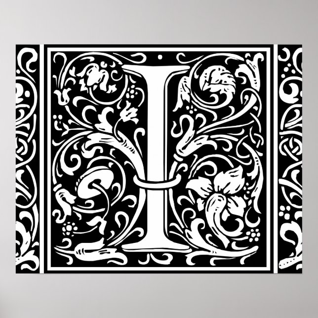 Letter I Medieval Monogram Art Nouveau Poster (Front)