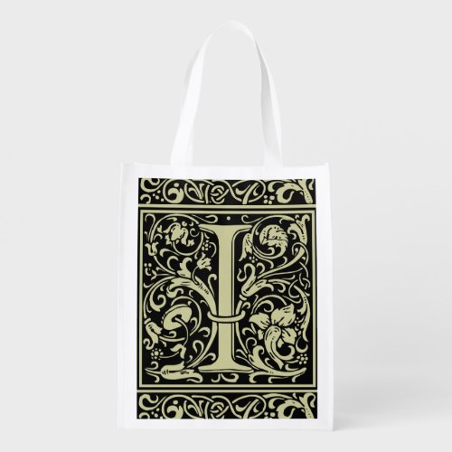 Letter I Medieval Monogram Art Nouveau Reusable Grocery Bag