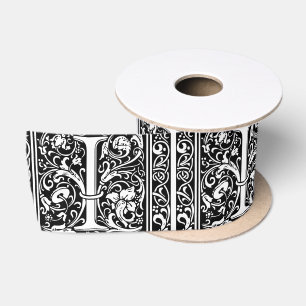 Letter I Medieval Monogram Art Nouveau Satin Ribbon