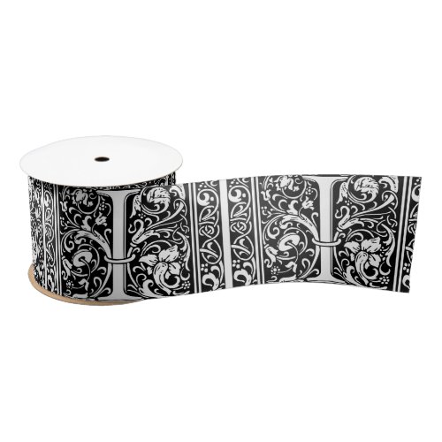 Letter I Medieval Monogram Art Nouveau Satin Ribbon