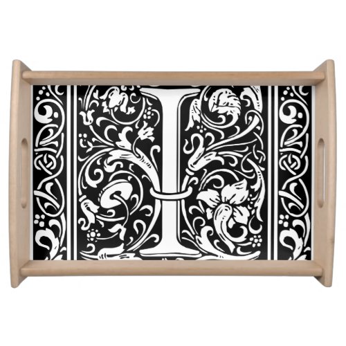 Letter I Medieval Monogram Art Nouveau Serving Tray