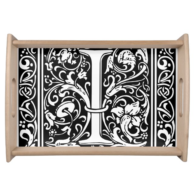 Letter I Medieval Monogram Art Nouveau Serving Tray (Front)