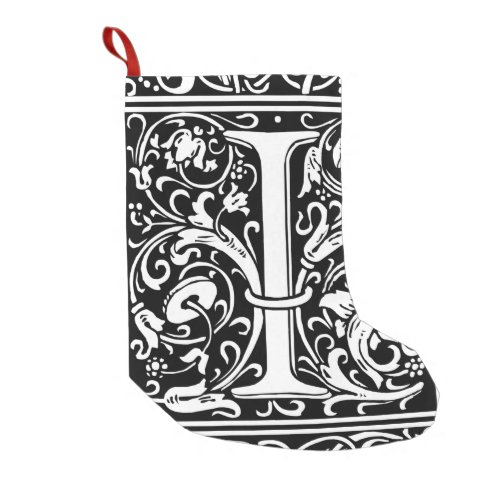 Letter I Medieval Monogram Art Nouveau Small Christmas Stocking