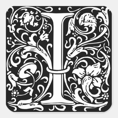 Letter I Medieval Monogram Art Nouveau Square Sticker