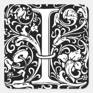 Letter I Medieval Monogram Art Nouveau Square Sticker