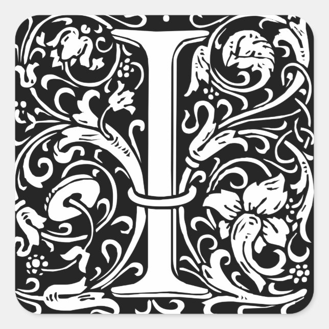 Letter I Medieval Monogram Art Nouveau Square Sticker (Front)