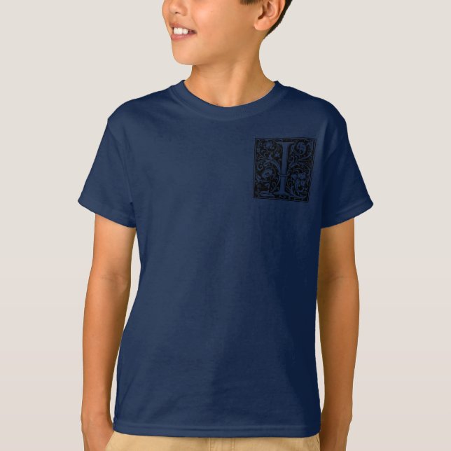 Letter I Medieval Monogram Art Nouveau T-Shirt (Front)