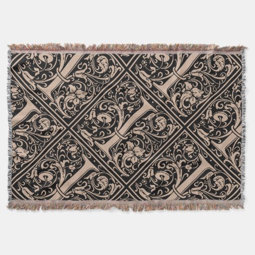 Letter I Medieval Monogram Art Nouveau Throw Blanket