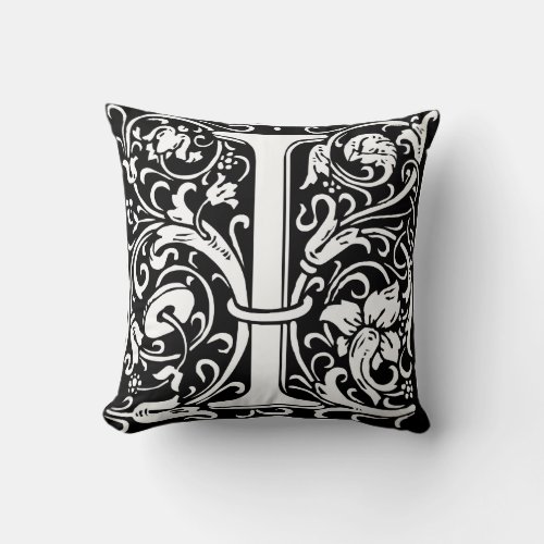 Letter I Medieval Monogram Art Nouveau Throw Pillow