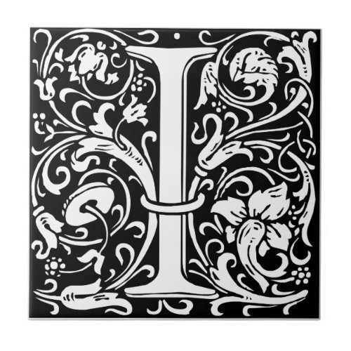 Letter I Medieval Monogram Art Nouveau Tile