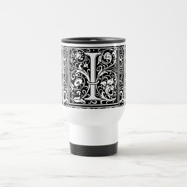 Letter I Medieval Monogram Art Nouveau Travel Mug (Center)
