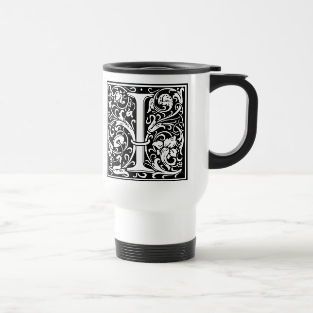 Letter I Medieval Monogram Art Nouveau Travel Mug (Right)