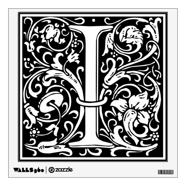 Letter I Medieval Monogram Art Nouveau Wall Decal (Front)