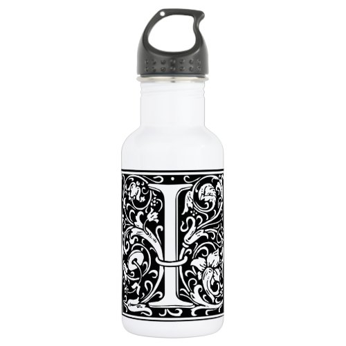 Letter I Medieval Monogram Art Nouveau Water Bottle