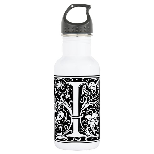 Letter I Medieval Monogram Art Nouveau Water Bottle (Front)