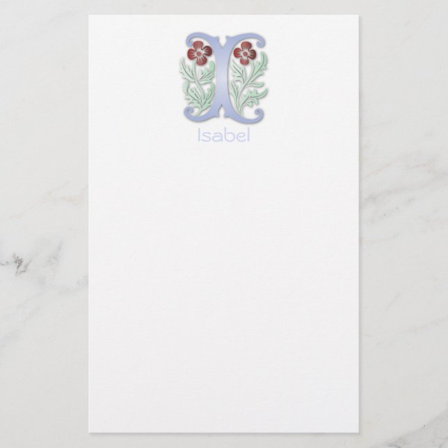 Letter I Monogram Fleur de lis Stationery (Front)