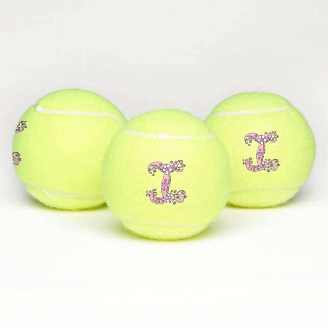 Letter I monogram girls personalized doodle art Tennis Balls (Multi)