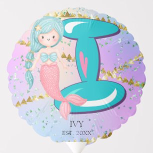 Letter I Monogram Watercolor Cute Mermaid Nursery Balloon