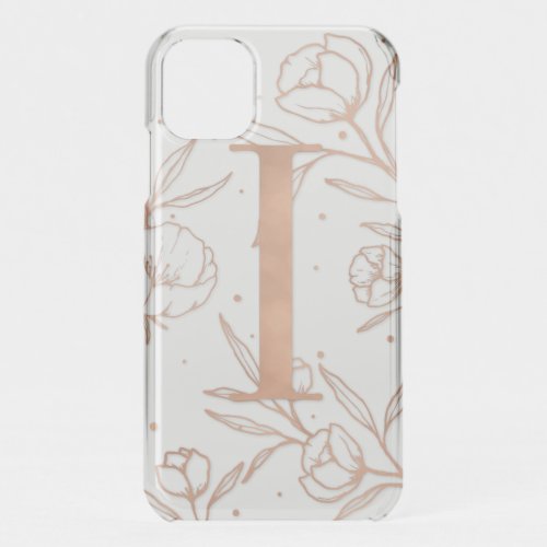 Letter I Rose Gold Monogram Botanical Illustration iPhone 11 Case