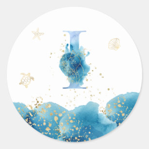 *~* LETTER I - Sea Ocean Beach Envelope Sticker