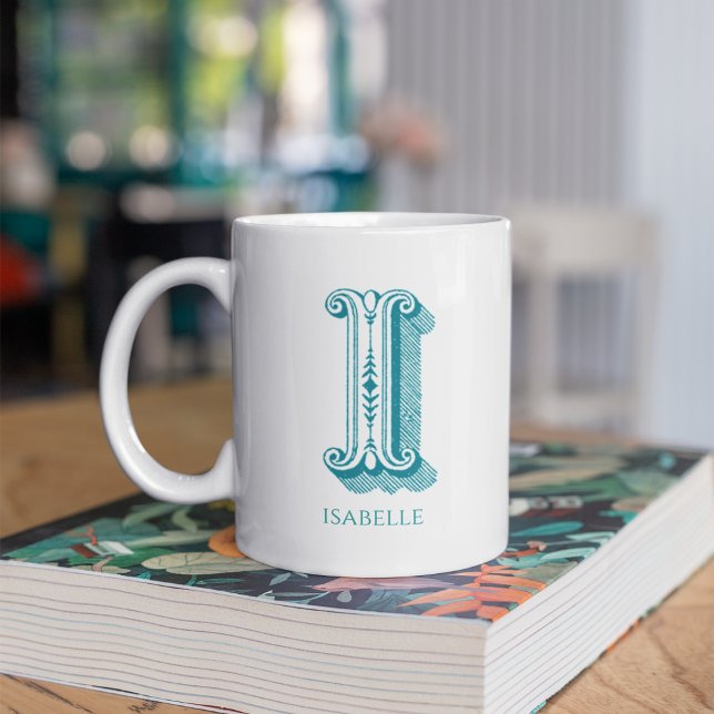 Letter I Teal Monogram Modern Name Coffee Mug (Creator Uploaded)
