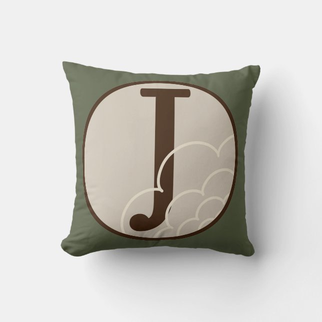 Letter J Alphabet Pillow in Evergreen (Front)
