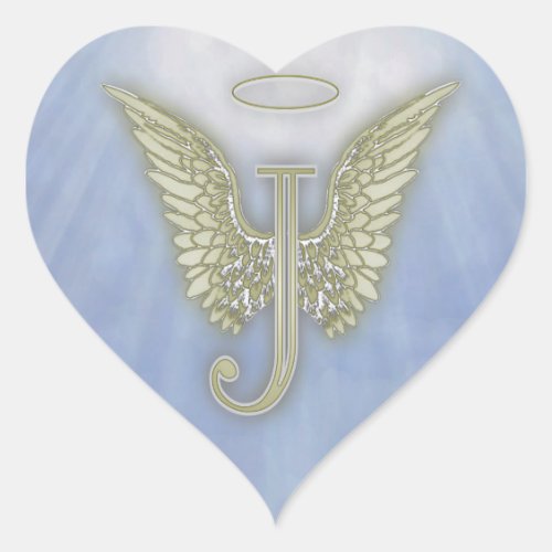 Letter J Angel Monogram Heart Sticker