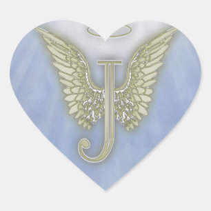 Letter J Angel Monogram Heart Sticker