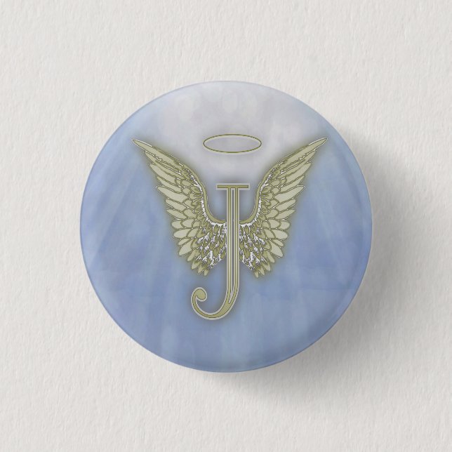 Letter J Angel Monogram Pinback Button (Front)