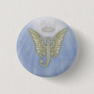 Letter J Angel Monogram Pinback Button