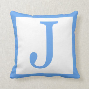 Letter J Baby Blue Border Throw Pillow