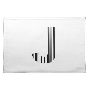 LETTER J BAR CODE First Initial Barcode Pattern Cloth Placemat