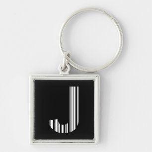 LETTER J BAR CODE First Initial Barcode Pattern Keychain