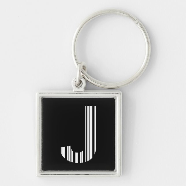 LETTER J BAR CODE First Initial Barcode Pattern Keychain (Front)