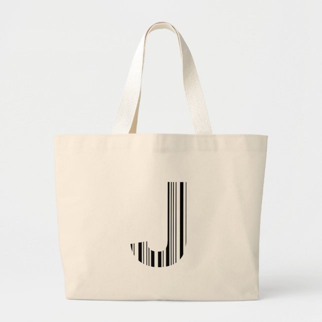 LETTER J BAR CODE First Initial Barcode Pattern Large Tote Bag (Front)