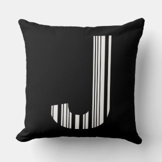 LETTER J BAR CODE First Initial Barcode Pattern Throw Pillow