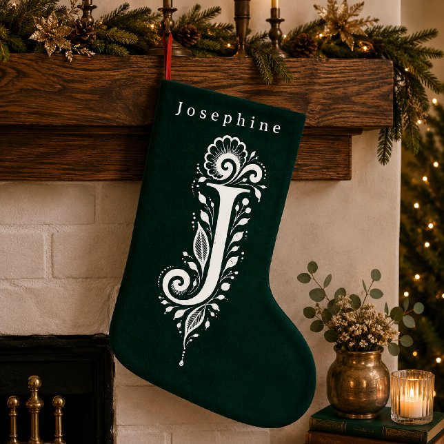 Letter J Botanical Monogram Personalized Stocking (Creator Uploaded)