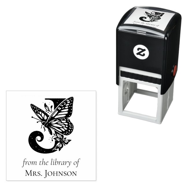Letter J Butterfly Monogram From the Library Of Self-inking Stamp (In Situ)