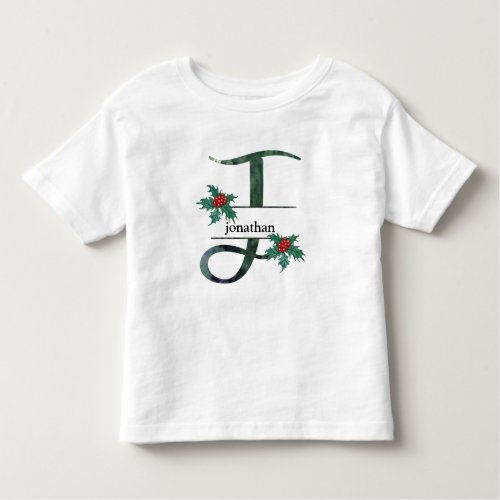  Letter J  Christmas Holly Berries Name  Toddler T_shirt