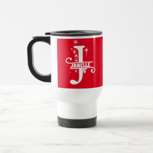 Letter J Christmas Monogram Initial Name Red Travel Mug